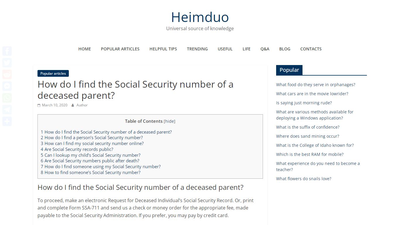 How do I find the Social Security number of a deceased parent?